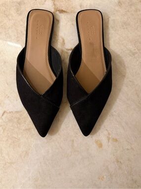 ASOS Black Pointed Slip-On Mules with Tan Insole